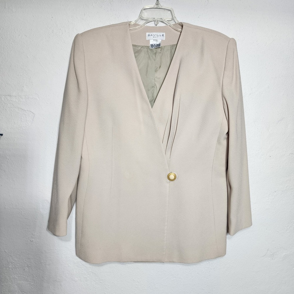 Saville Suit Blazer 14 Beige Vintage Pleated Single Button Career